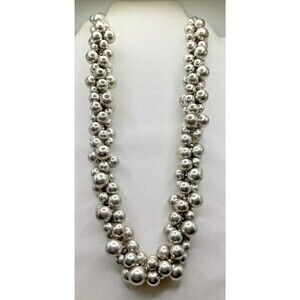 Multistrand Braided Silvertone Bubble Faux Pearl Necklace Fashion Jewelry